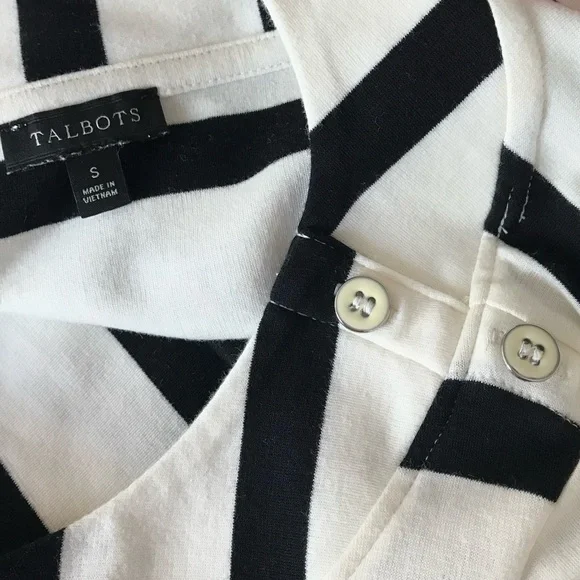 🔴 4/$15 Talbots Women’s S Black & Ivory Stripe Cotton 3/4 Sleeve Knit Top in EUC - Picture 12 of 14